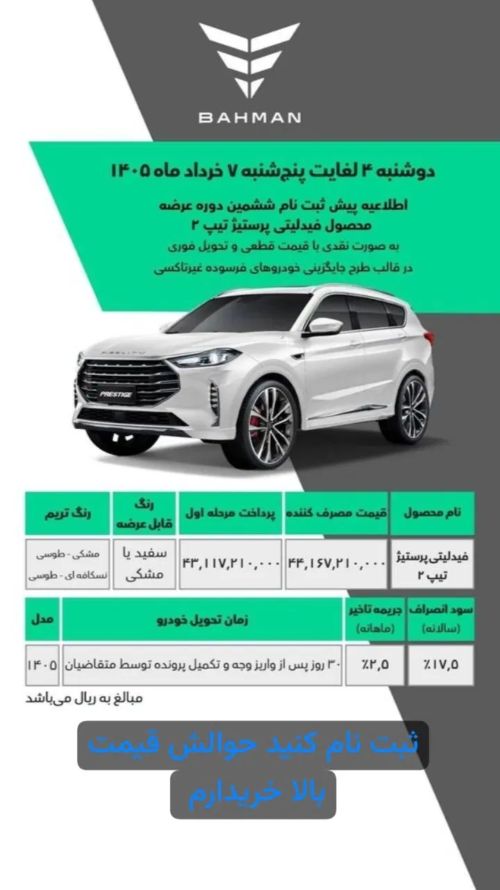 ثبت نام فیدلیتی پرستیژ تیپ دو حاشیه سود میلیاردی در جهرم، خ ۱۶متری فرهنگیان